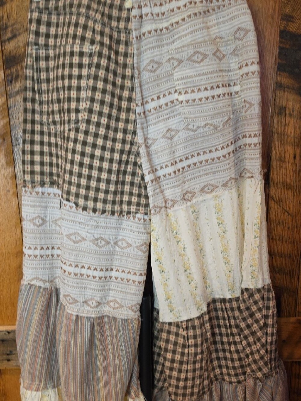 040p POL Patchwork A-Line Tiered Maxi Pants in Cream and Brown - Picture 12 of 14